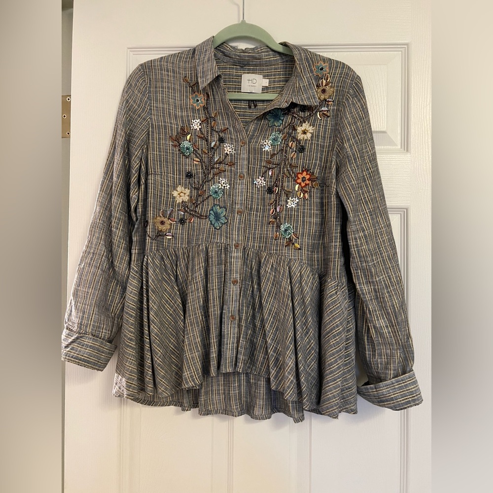 Anthropologie Embellished Peplum Shirt